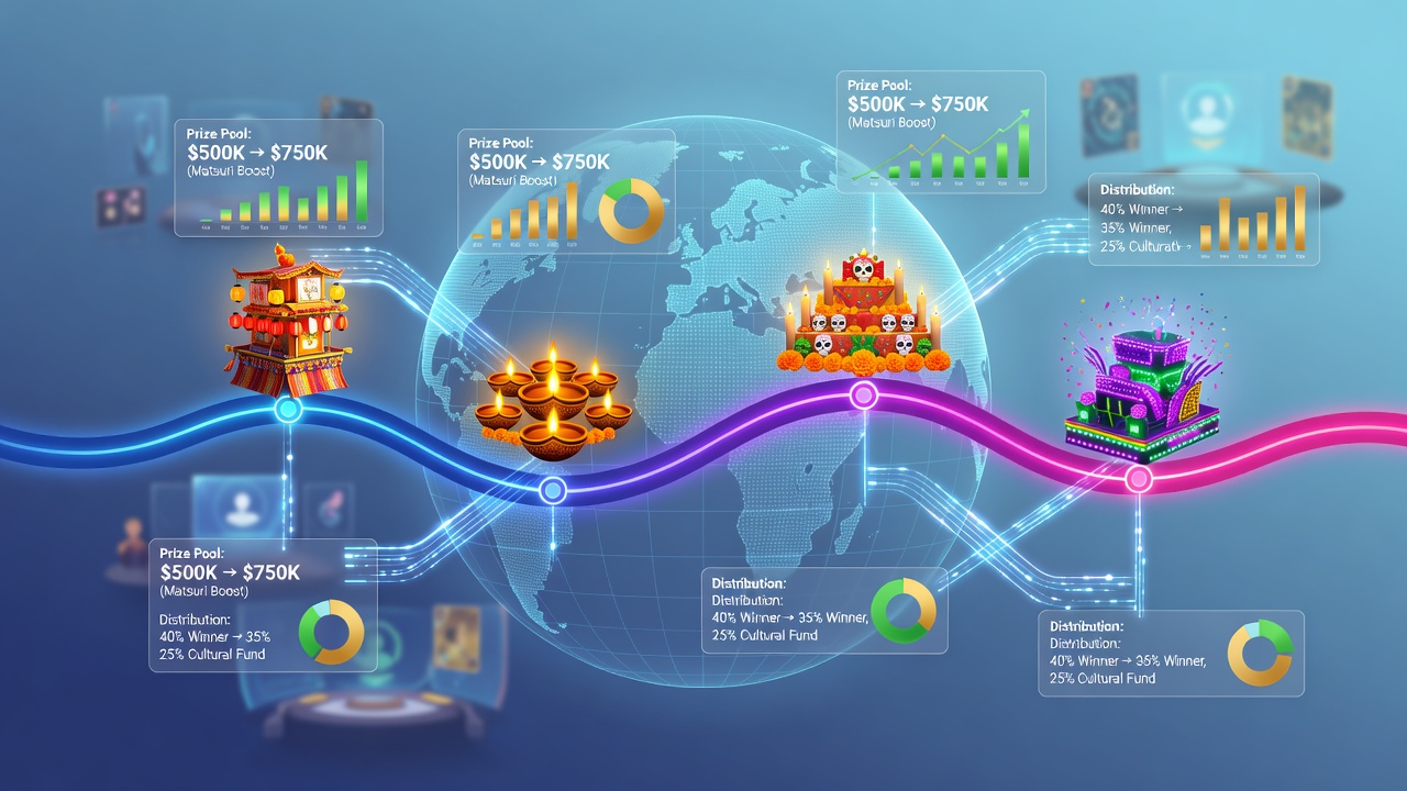 Global digital card tournament interface showing participants from multiple time zones during a major cultural festival period