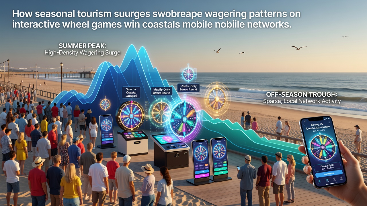 Coastal mobile users engaging with interactive wheel games during peak tourism season
