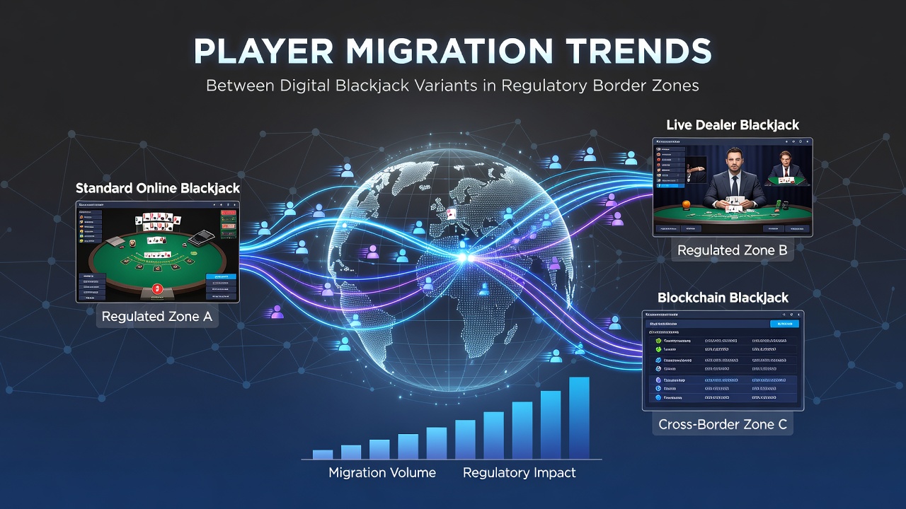 Player migration patterns in digital blackjack across border zones