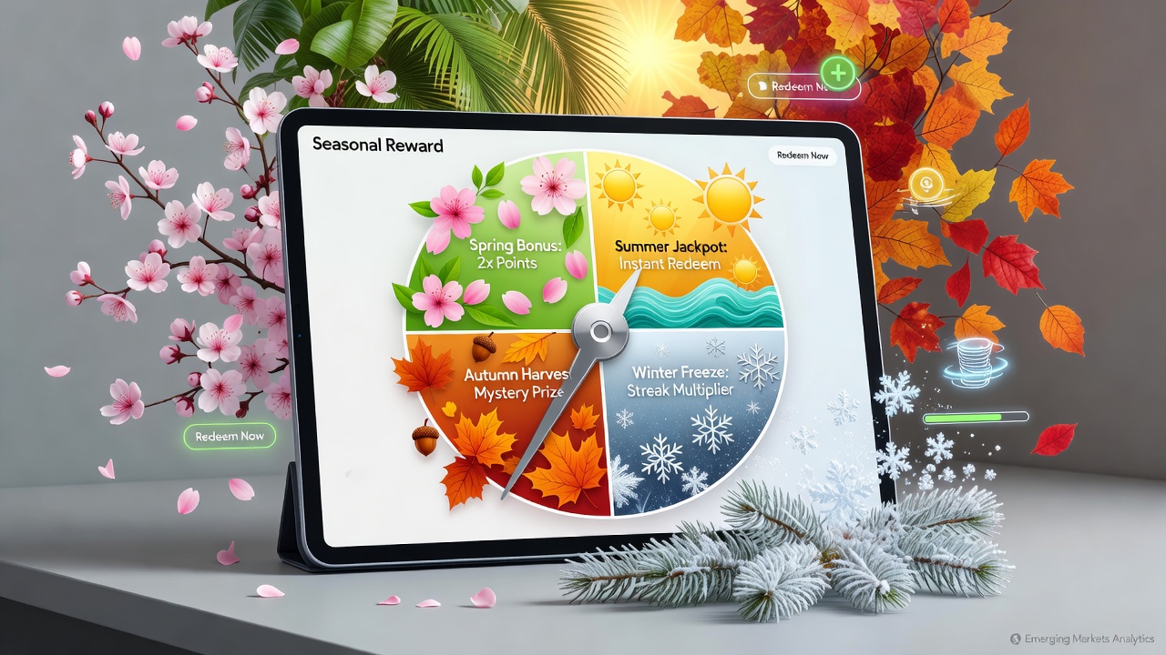 Seasonal theme transitions displayed across portable spinning game interfaces in emerging digital markets
